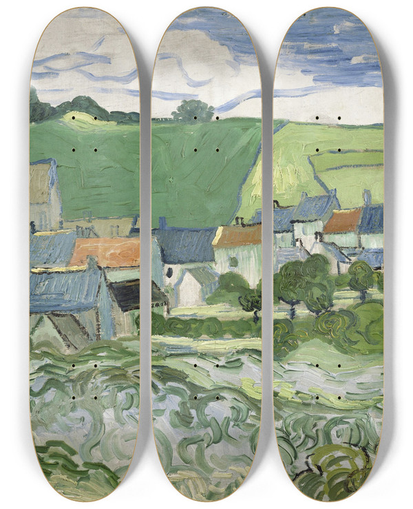 Triptych art skateboard deck of Vincent Van Gogh View Of Auvers by Vincent van Gogh (1853-1890)