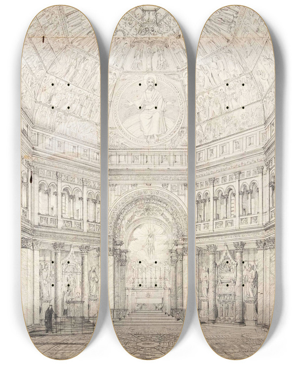 Triptych art skateboard deck of Domenico Quaglio The Younger Florenz Baptisterium by Domenico Quaglio The Younger (1787-1837)