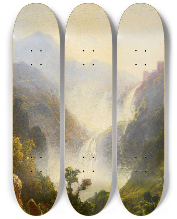 Triptych art skateboard deck of Carl Morgenstern Die Wasserflle Von Tivoli by Carl Morgenstern (1811-1893)