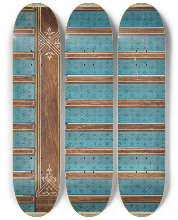 Triptych art skateboard deck of Julesedmondcharles Lachaise Design For The Decoration Of A Beamed Ceiling_2 by Jules-Edmond-Charles Lachaise (1897)