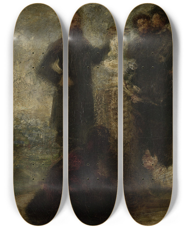 Triptych art skateboard deck of Henri Fantinlatour Esquisse Pour Lhommage Delacroix by Henri Fantin-Latour (1836-1904)