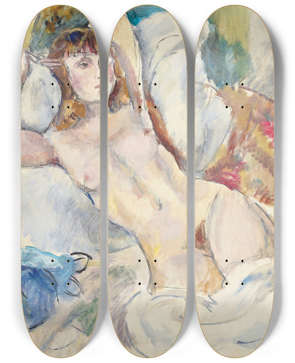 Triptych art skateboard deck of Jules Pascin Nu Sur Un Divan by Jules Pascin (1885-1930)