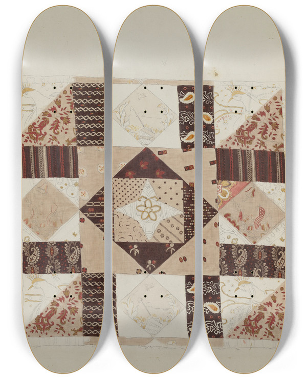 Triptych art skateboard deck of John Tubrant Printed Cotton Quilt by John Tubrant