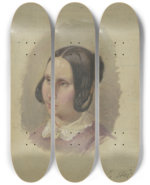 Triptych art skateboard deck of Jakob Becker Mdchenkopf In Biedermeierlicher Haartracht by Jakob Becker (1810-1872)