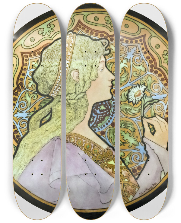 Triptych art skateboard deck of Jane Atch Reverie by Jane Atche (1872-1937)