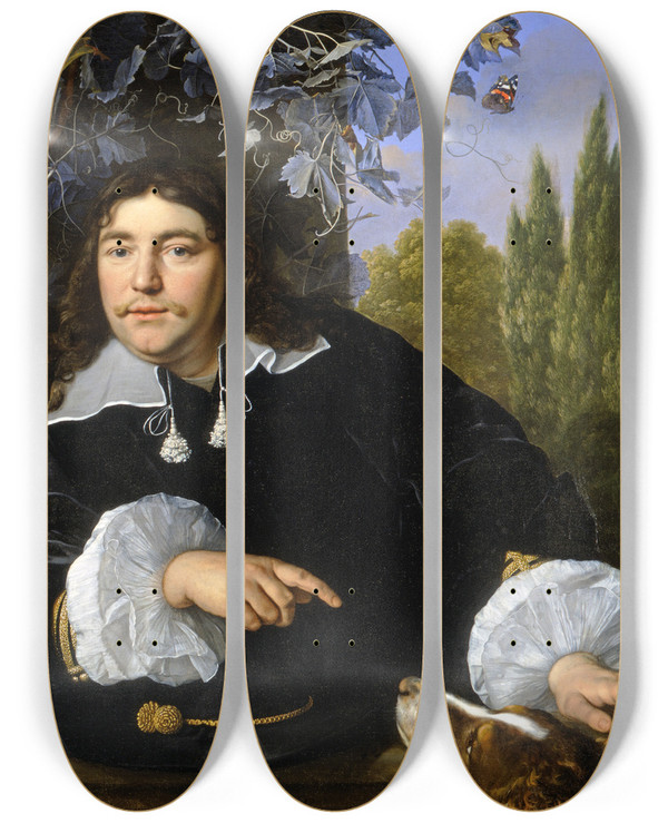 Triptych art skateboard deck of Bartholomeus Van Der Helst Selfportrait by Bartholomeus van der Helst (1613-1670)