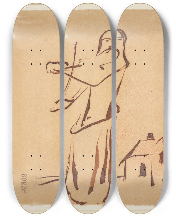 Triptych art skateboard deck of Harald Giersing Violinspiller by Harald Giersing (1881-1927)