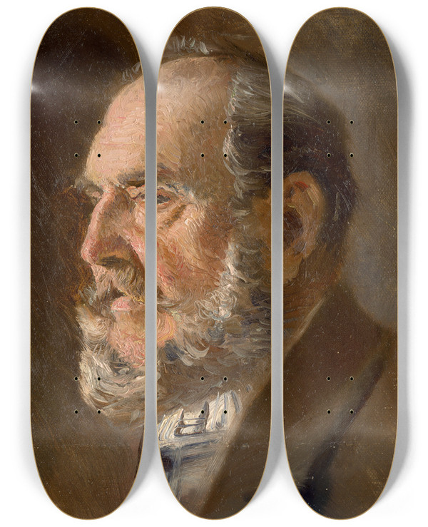 Triptych art skateboard deck of Ladislav Mednynszky Head Study Of An Old Man_1 by Ladislav Mednyanszky (1852-1919)