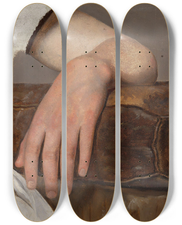 Triptych art skateboard deck of Adolph Tidemand A Womans Arm by Adolph Tidemand (1814-1876)