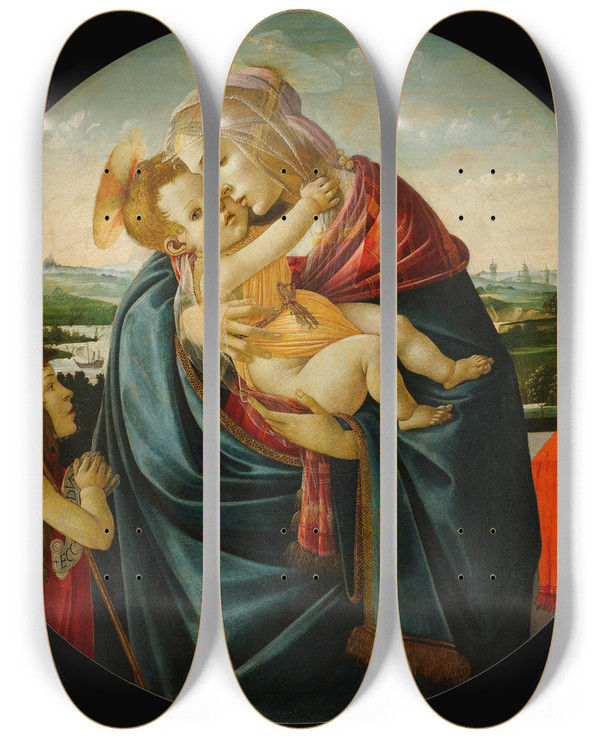 Triptych art skateboard deck of Sandro Botticelli Virgin And Child With Saint John The Baptist by Sandro Botticelli (1444-1510)