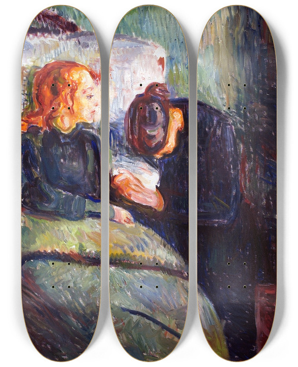 Triptych art skateboard deck of Edvard Munch The Sick Child_1 by Edvard Munch (1863-1944)