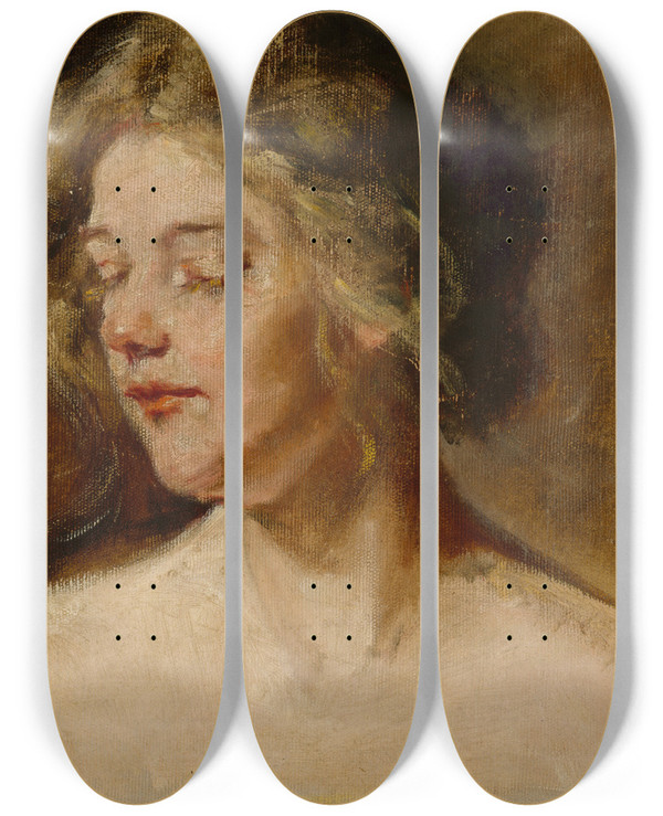 Triptych art skateboard deck of Alice Pike Barney Blonde Studio Model by Alice Pike Barney (1857-1931)