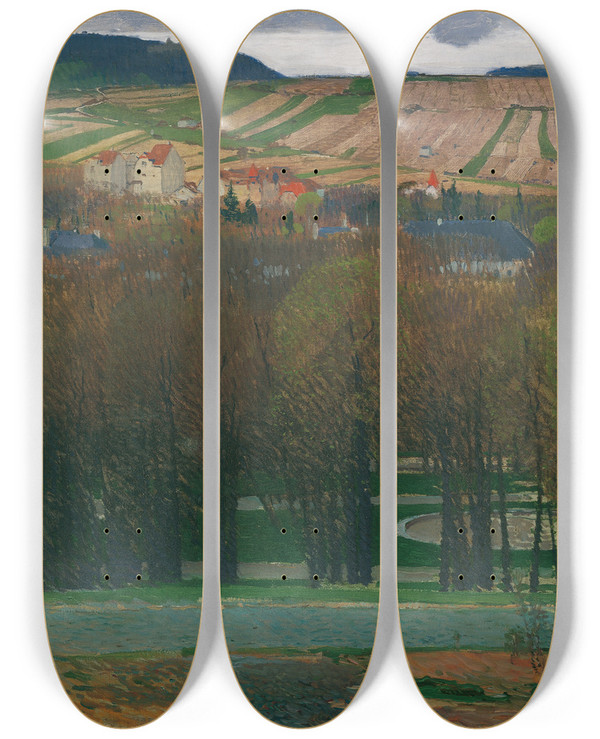 Triptych art skateboard deck of Carl Moll Blick Von Heiligenstadt Auf Den Nuberg by Carl Moll (1861-1945)