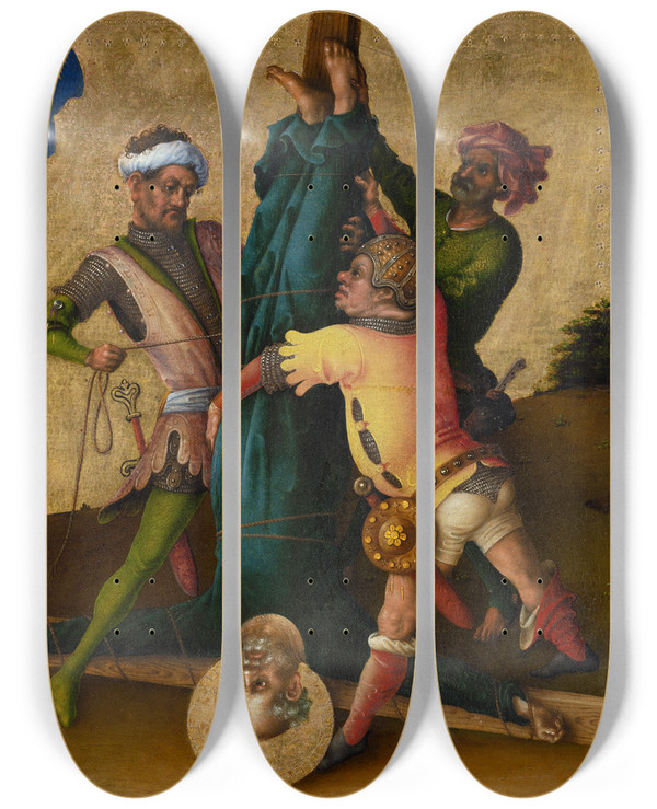Triptych art skateboard deck of Stefan Lochner Martyrdom Of St Peter by Stefan Lochner (1400-1452)