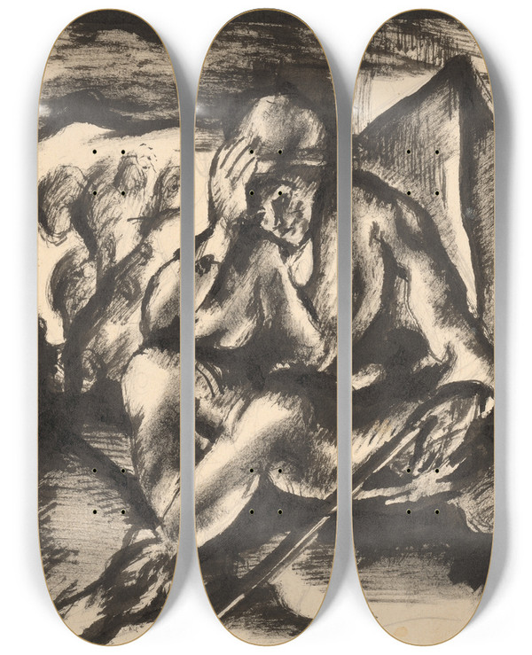 Triptych art skateboard deck of Kontantn Bauer Tulk by Konstantin Bauer (1893-1928)