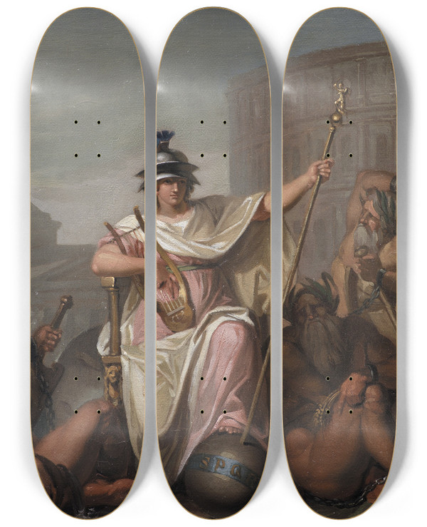 Triptych art skateboard deck of Nicolai Abildgaard Rome As Ruler Of The World by Nicolai Abildgaard (1743-1809)