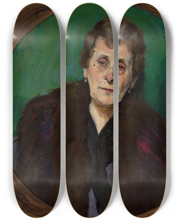 Triptych art skateboard deck of Konrad Krzyanowski Portrait Of Mrs Mg by Konrad Krzyzanowski (1872-1922)