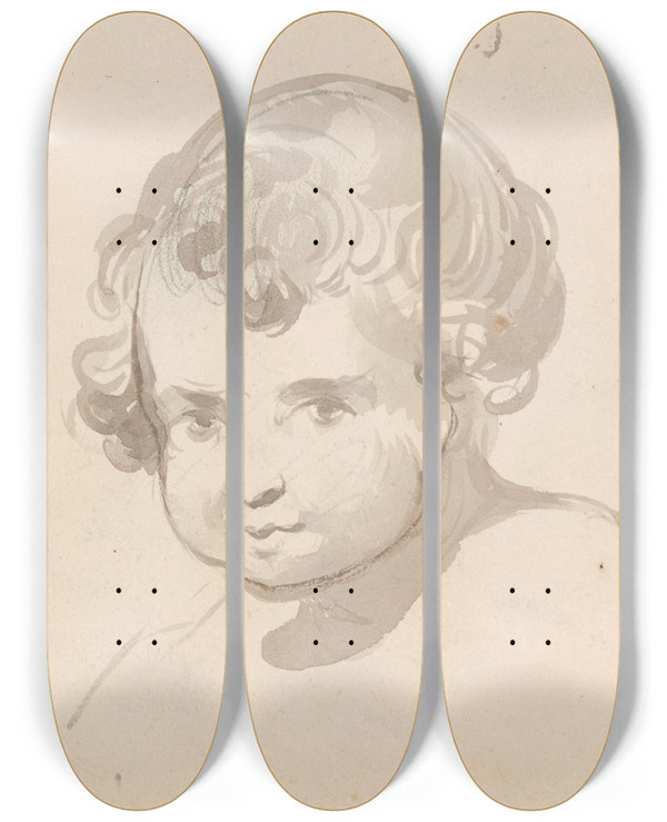 Triptych art skateboard deck of Nicaise De Keyser Portrait Of A Child by Nicaise De Keyser (1813-1887)