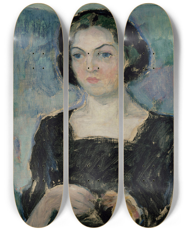 Triptych art skateboard deck of Jalmari Ruokokoski Portrait Of Mrs Bertha Stenman by Jalmari Ruokokoski (1886-1936)