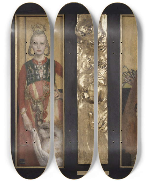 Triptych art skateboard deck of Carl Larsson A Swedish Fairy Tale by Carl Larsson (1853-1919)