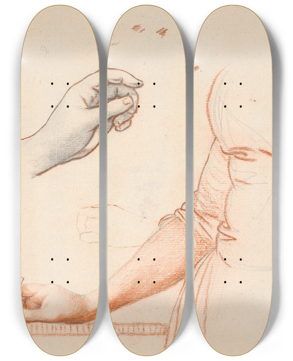 Triptych art skateboard deck of Jens Juel Studie Til Helfigursportrttet Af Kronprinsesse Sofie Frederikke by Jens Juel (1745-1802)