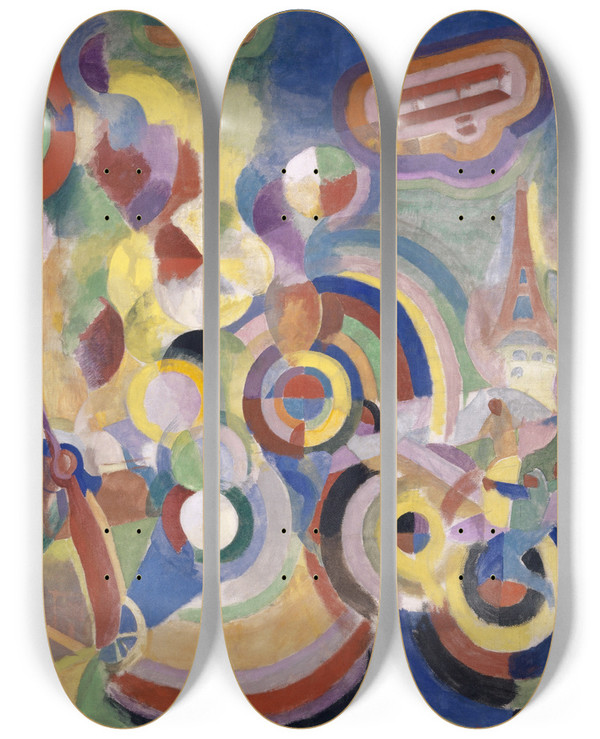 Triptych art skateboard deck of Robert Delaunay Homage To Blriot by Robert Delaunay (1885-1941)