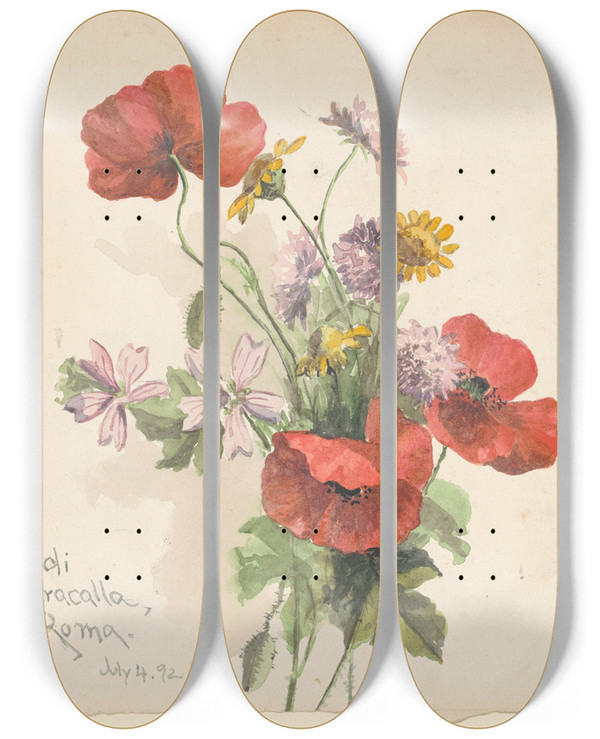 Triptych art skateboard deck of Marietta Minnigerode Andrews Terme Di Caracalla Roma by Marietta Minnigerode Andrews (1869-1931)