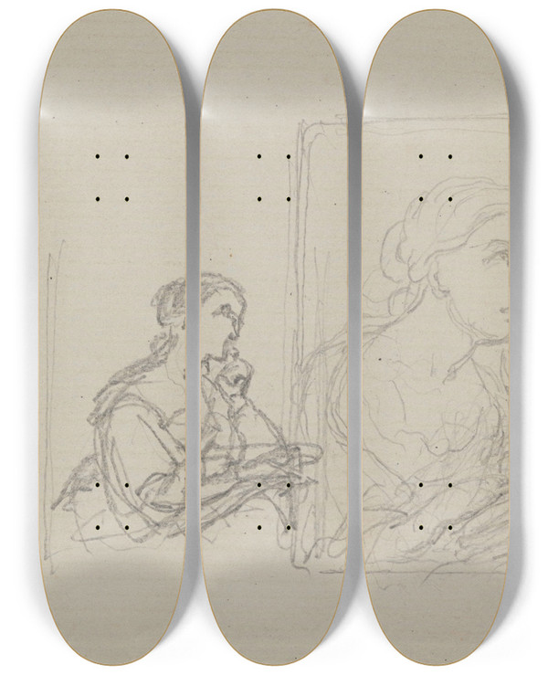 Triptych art skateboard deck of Nicaise De Keyser Attitude_1 by Nicaise De Keyser (1813-1887)