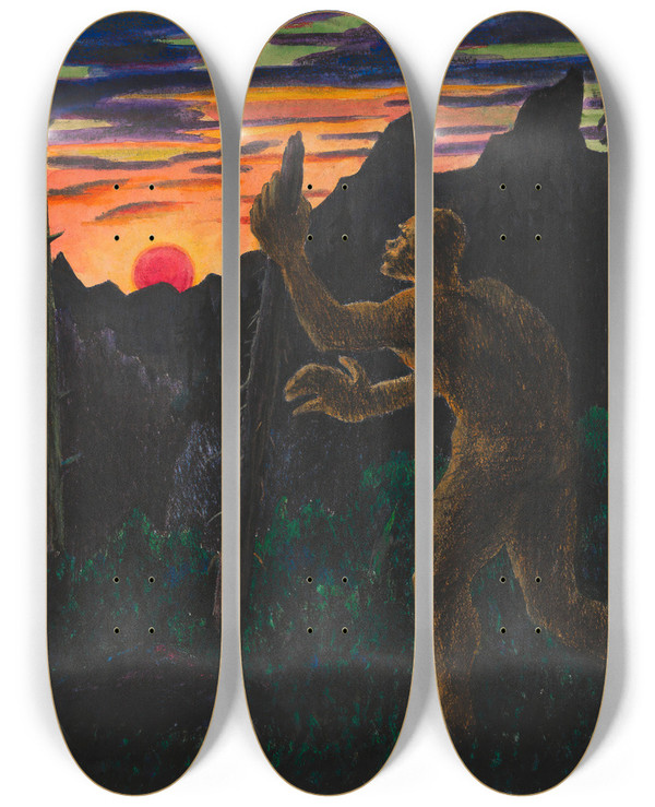 Triptych art skateboard deck of Karl Wiener Der Barbar by Karl Wiener (1901-1949)