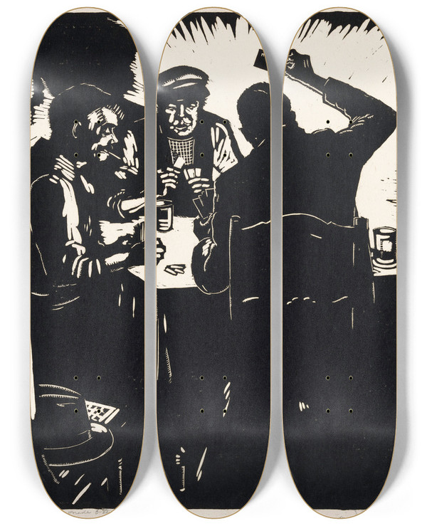 Triptych art skateboard deck of Dick Ket Kaartspelers by Dick Ket (1902-1940)