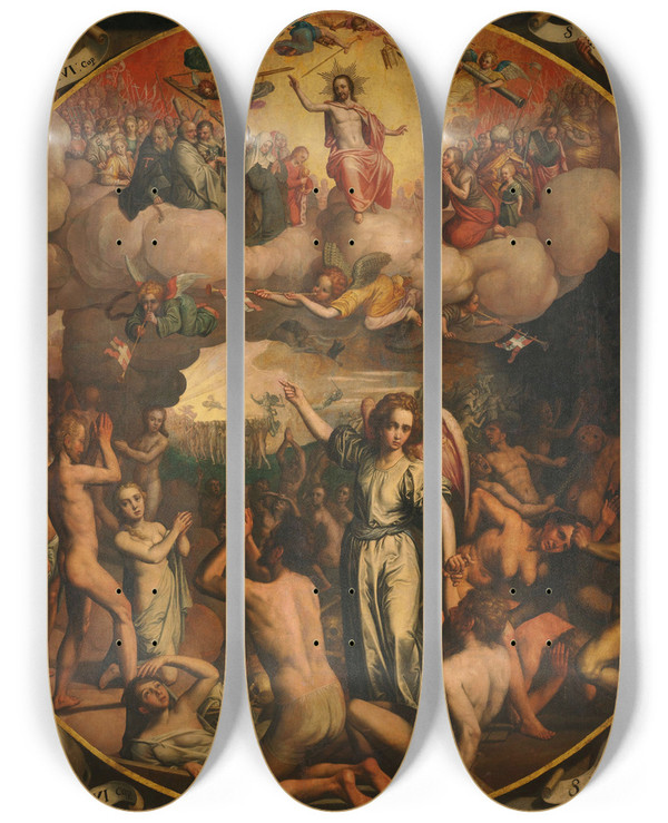 Triptych art skateboard deck of Aert Pietersz Last Judgment by Aert Pietersz (1550-1612)