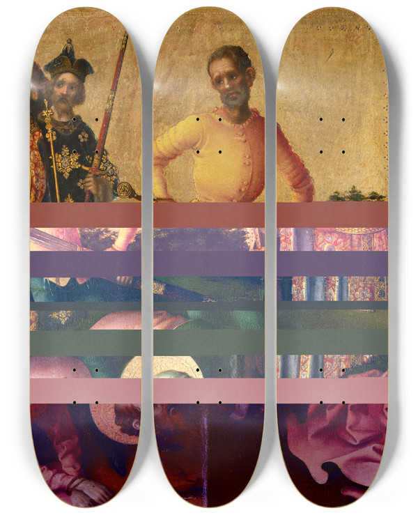 Triptych art skateboard deck of Stefan Lochner Martyrdom Of St Paul by Stefan Lochner (1400-1452)