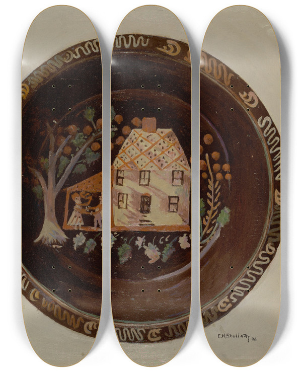 Triptych art skateboard deck of Eugene Shellady Pa German Deep Dish by Eugene Shellady