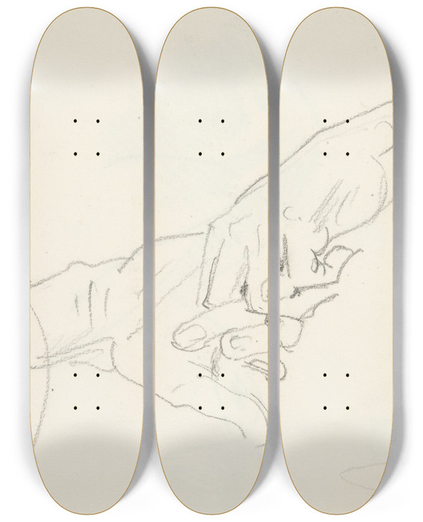 Triptych art skateboard deck of John Singer Sargent Study Ofhands by John Singer Sargent (1856-1925)