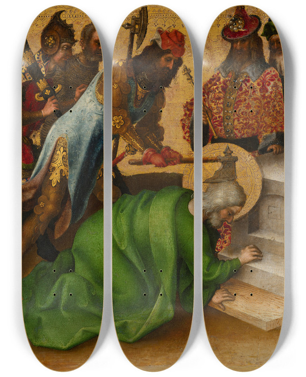 Triptych art skateboard deck of Stefan Lochner Martyrdom Of St Matthias by Stefan Lochner (1400-1452)