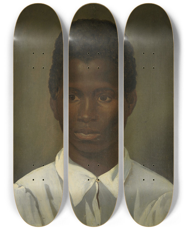 Triptych art skateboard deck of Adolph Tidemand Portrait Of A Young Man by Adolph Tidemand (1814-1876)