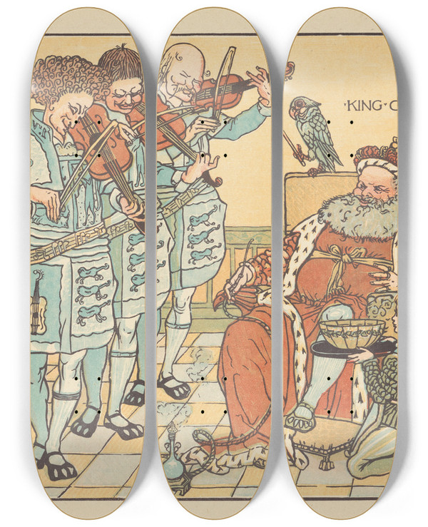 Triptych art skateboard deck of Walter Crane King Cole_1 by Walter Crane (1845-1915)