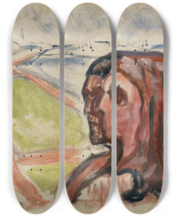 Triptych art skateboard deck of Edvard Munch Head By Head In Landscape by Edvard Munch (1863-1944)