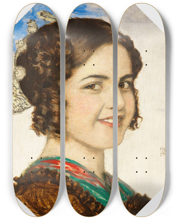 Triptych art skateboard deck of Franz Von Stuck Portrt Der Tochter Mary by Franz Von Stuck (1863-1928)