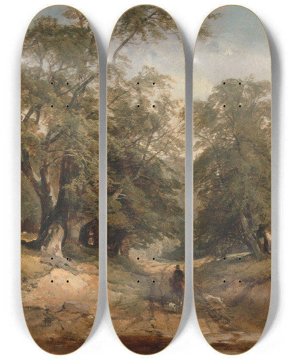 Triptych art skateboard deck of John Middleton A Landscape With A Horseman by John Middleton (1827-1856)