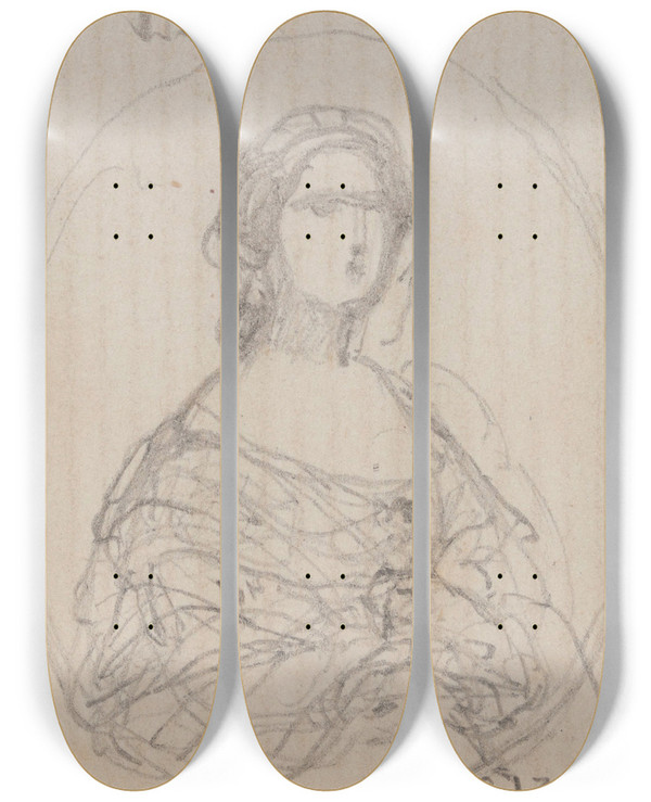 Triptych art skateboard deck of Nicaise De Keyser Portrait Of A Woman_9 by Nicaise De Keyser (1813-1887)