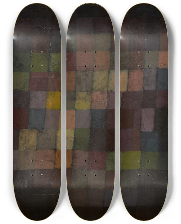 Triptych art skateboard deck of Paul Klee Ancient Sound by Paul Klee (1879-1940)