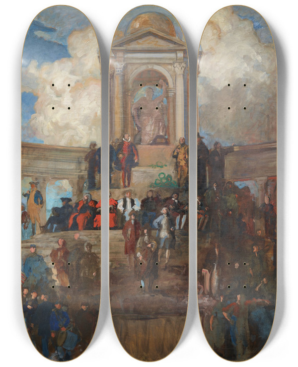 Triptych art skateboard deck of Edwin Austin Abbey Study For The Apotheosis Of Pennsylvania House Of Representatives Chamber Pennsylvania State Capitolharrisburg by Edwin Austin Abbey (1852-1911)