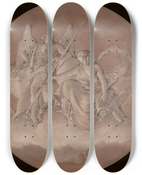Triptych art skateboard deck of Giovanni Battista Tiepolo Allegorical Figures Representing Virtue And Abundance by Giovanni Battista Tiepolo (1696-1770)