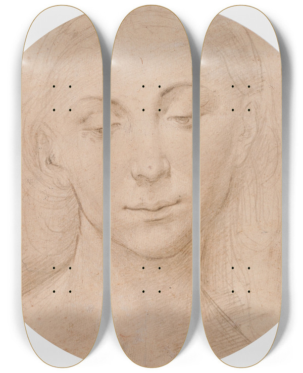 Triptych art skateboard deck of Lorenzo Di Credi A Female Head by Lorenzo di Credi (1459-1537)