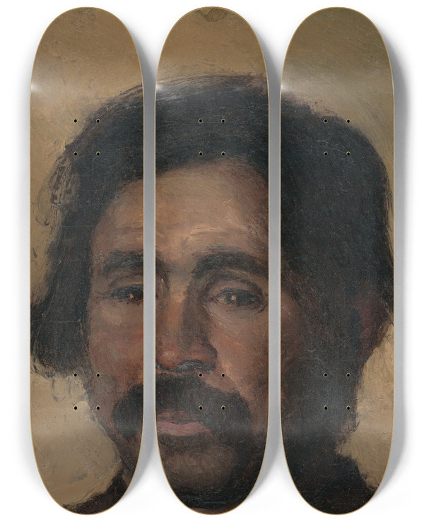 Triptych art skateboard deck of Ladislav Mednynszky Fragment Of A Head Study Of A Gypsy by Ladislav Mednyanszky (1852-1919)