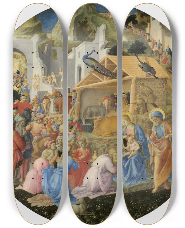 Triptych art skateboard deck of Fra Angelico And Fra Filippo Lippi The Adoration Of The Magi by Fra Angelico And Fra Filippo Lippi (1400-1455)