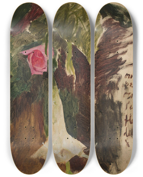 Triptych art skateboard deck of Jan Cigliski Study Of Flowers by Jan Ciaglinski (1858-1913)
