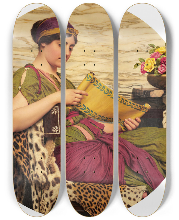 Triptych art skateboard deck of John William Godward An Edition De Luxe by John William Godward (1861-1922)