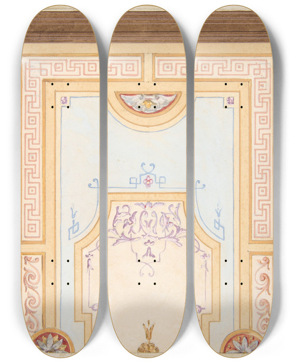 Triptych art skateboard deck of Julesedmondcharles Lachaise Design For A Ceiling_14 by Jules-Edmond-Charles Lachaise (1897)